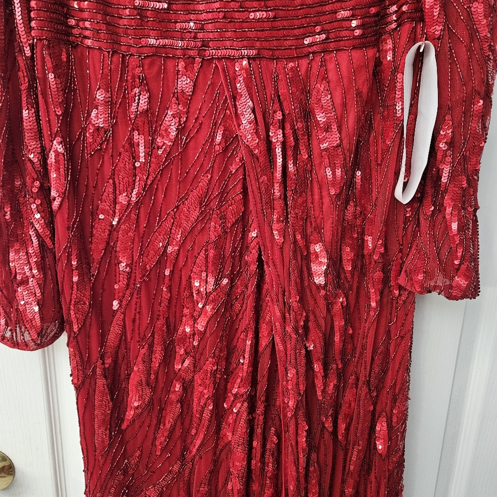 Mac DuggalEmbellished Faux Wrap Open Back Gown Red Sz 18 NWT - Picture 5 of 16